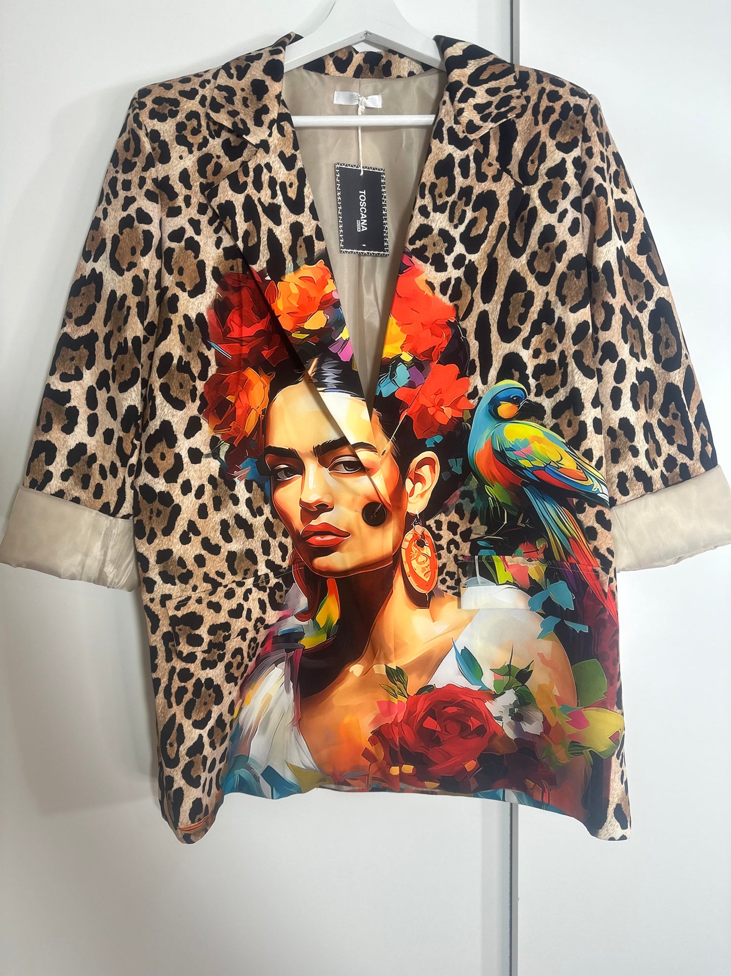 Frida Kahlo and Parrot Print Blazer - Made in Italy (One Size Fits Up to Large)