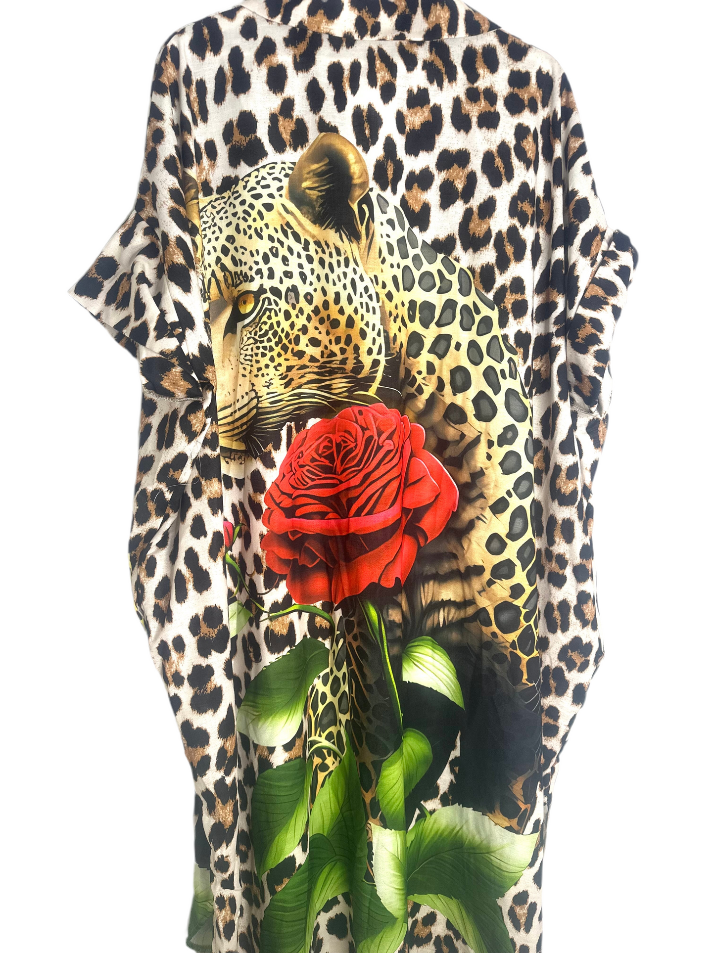 Leopard and Rose Print Dress- Made in Italy (One Size Fits Up to 22/2xl)