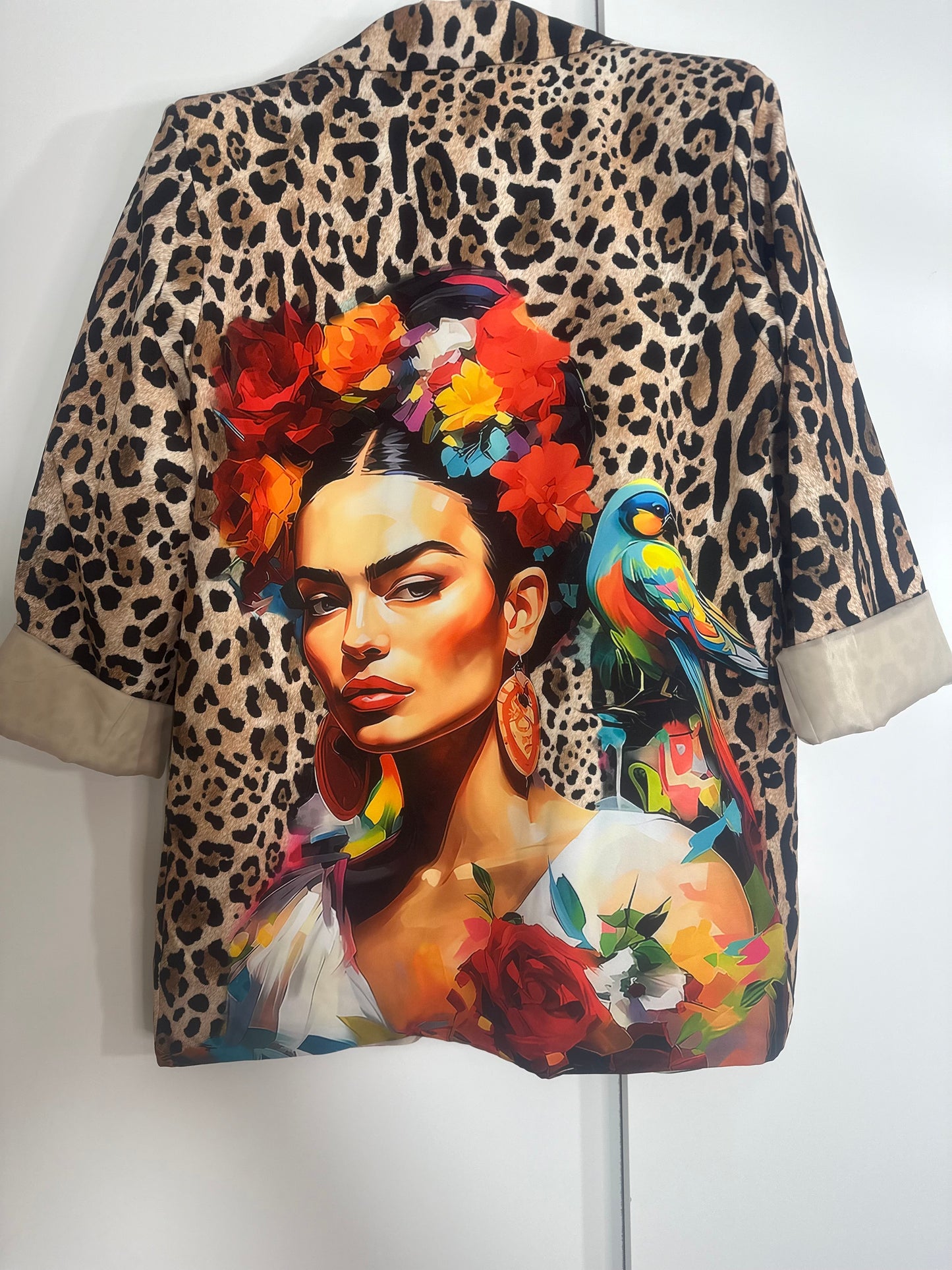 Frida Kahlo and Parrot Print Blazer - Made in Italy (One Size Fits Up to Large)