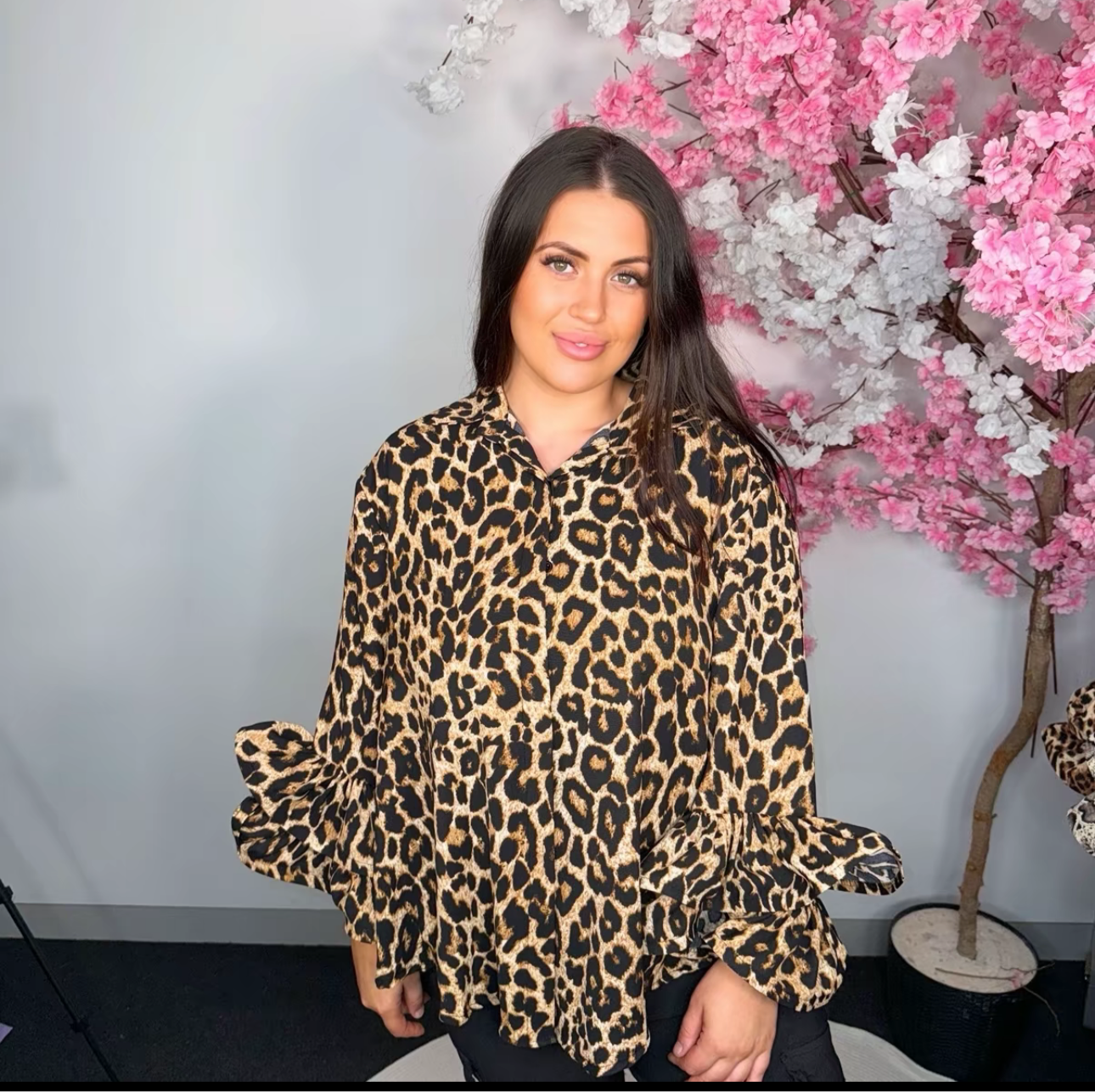 Leopard Print Blouse With Wide Arm- Made in Italy (Fits Up to Size 20)