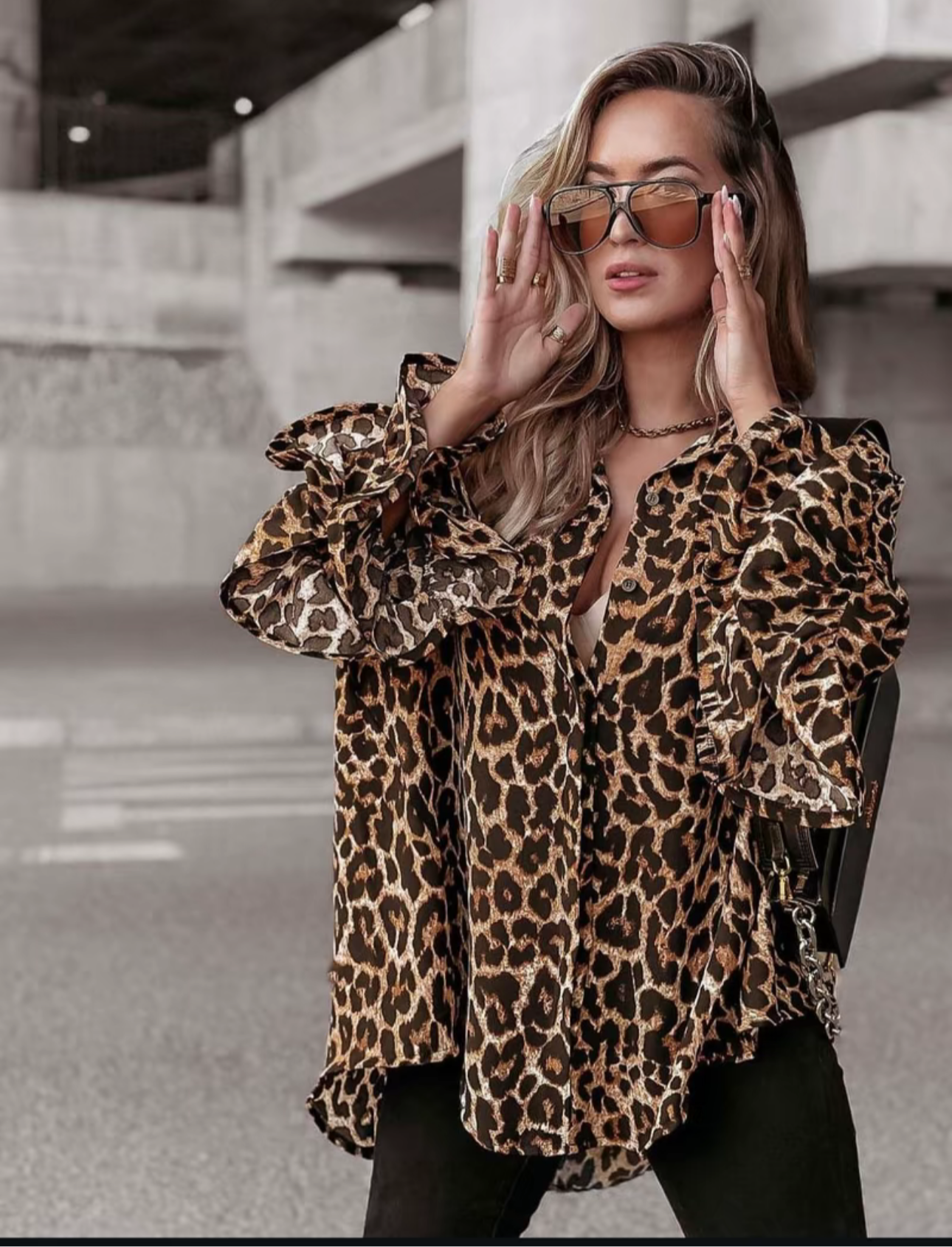 Leopard Print Blouse With Wide Arm- Made in Italy (Fits Up to Size 20)