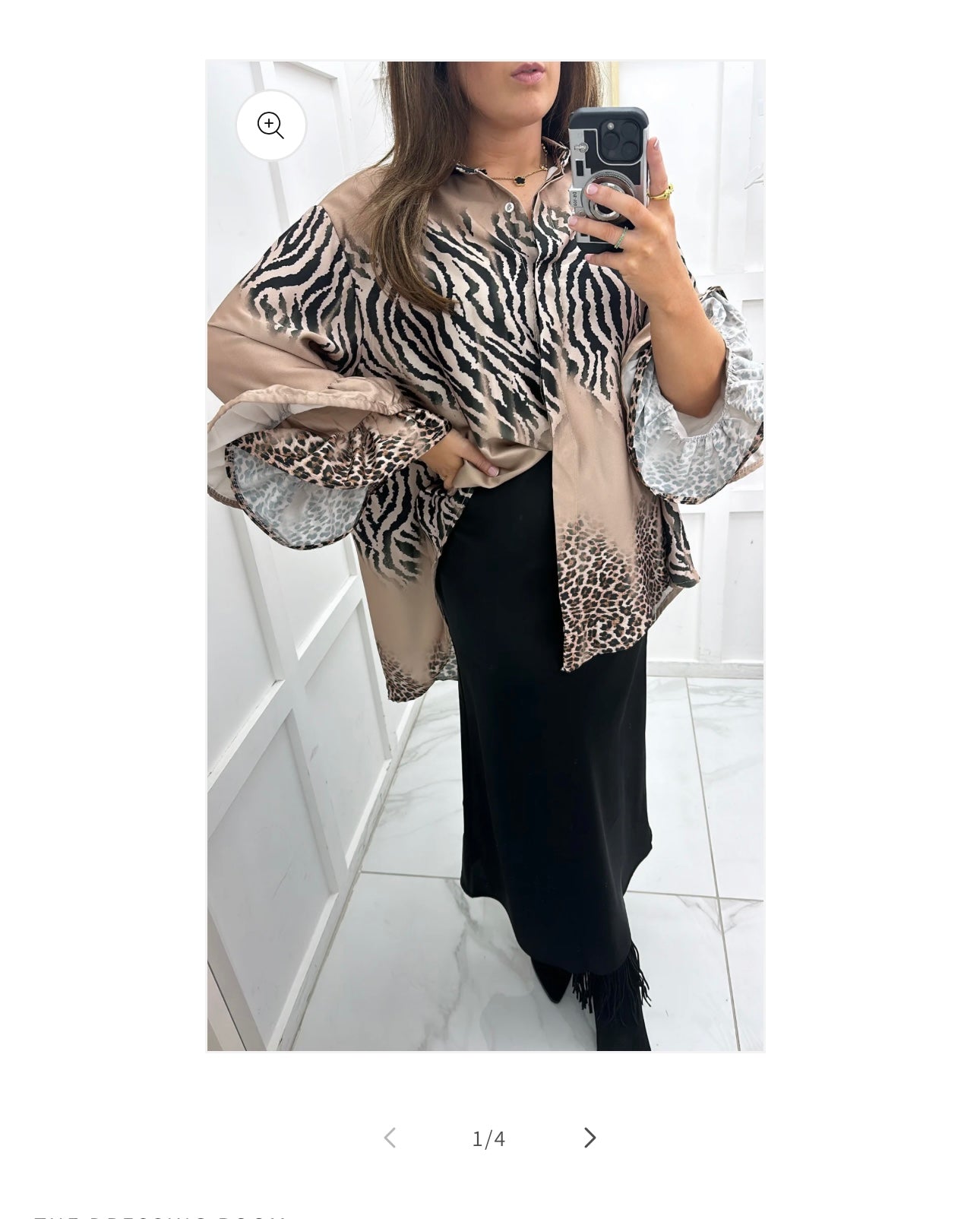 Gold zebra and leopard print satin shirt with frill sleeves- Made in Italy (one size up to 20/2xl)