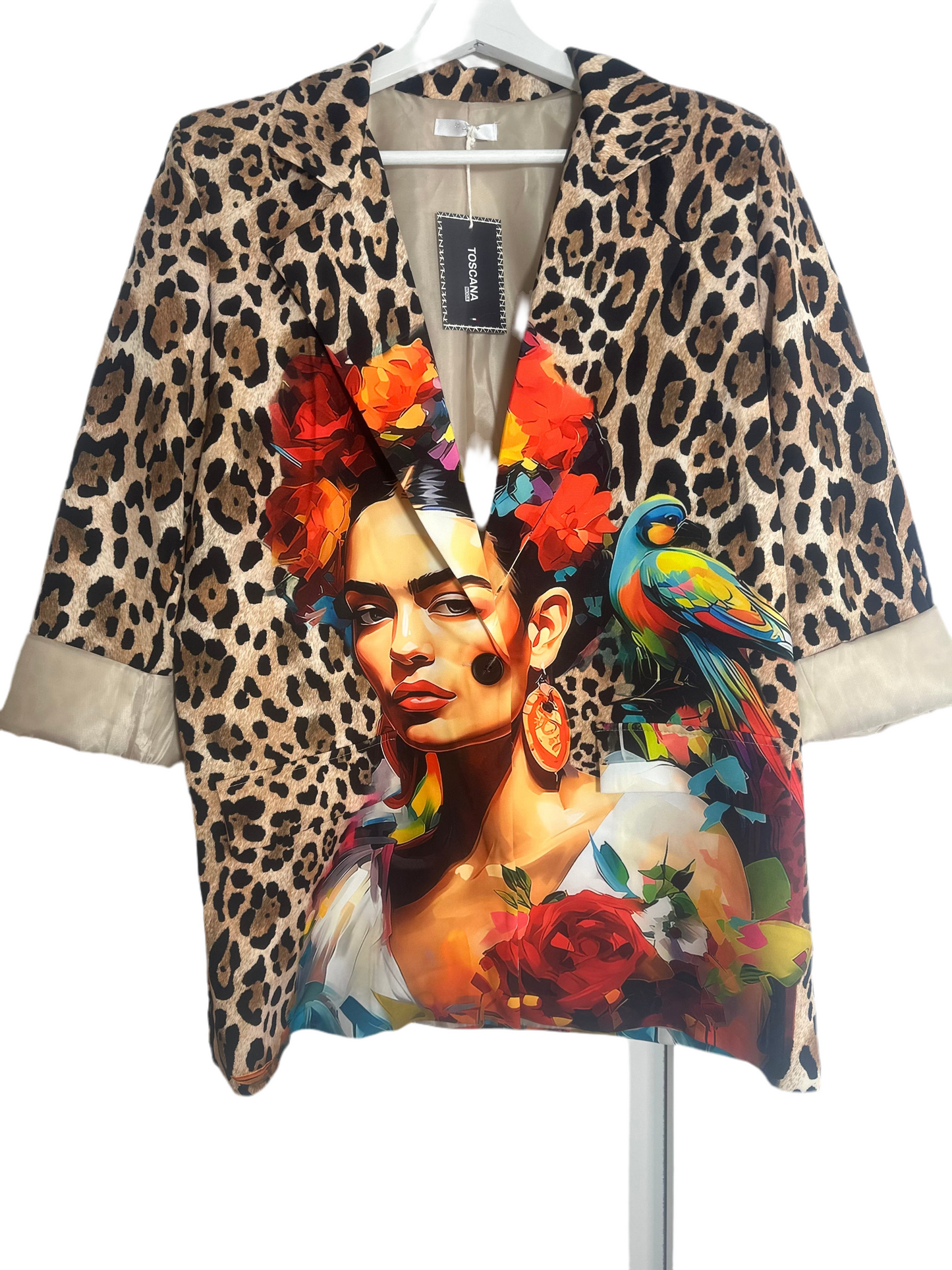 Frida Kahlo and Parrot Print Blazer - Made in Italy (One Size Fits Up to Large)