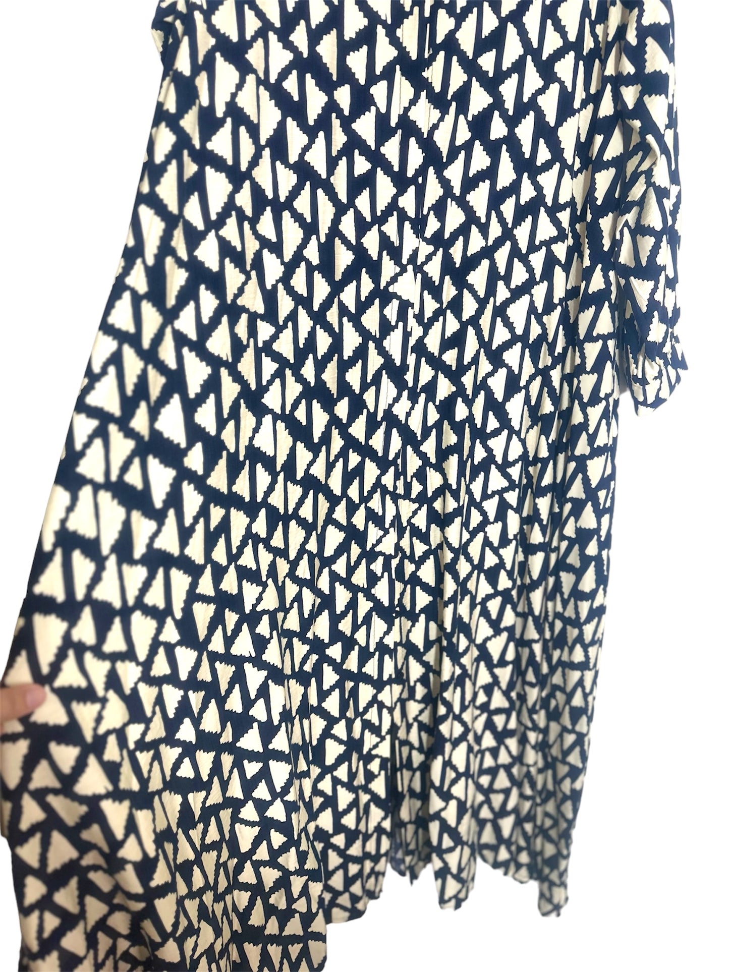 Patterned Linen Long Dress with Long Sleeves - Made in Italy (Fits Up to Size 16)