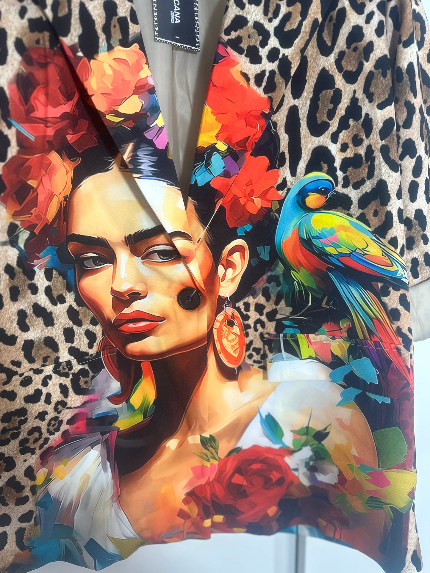 Frida Kahlo and Parrot Print Blazer - Made in Italy (One Size Fits Up to Large)