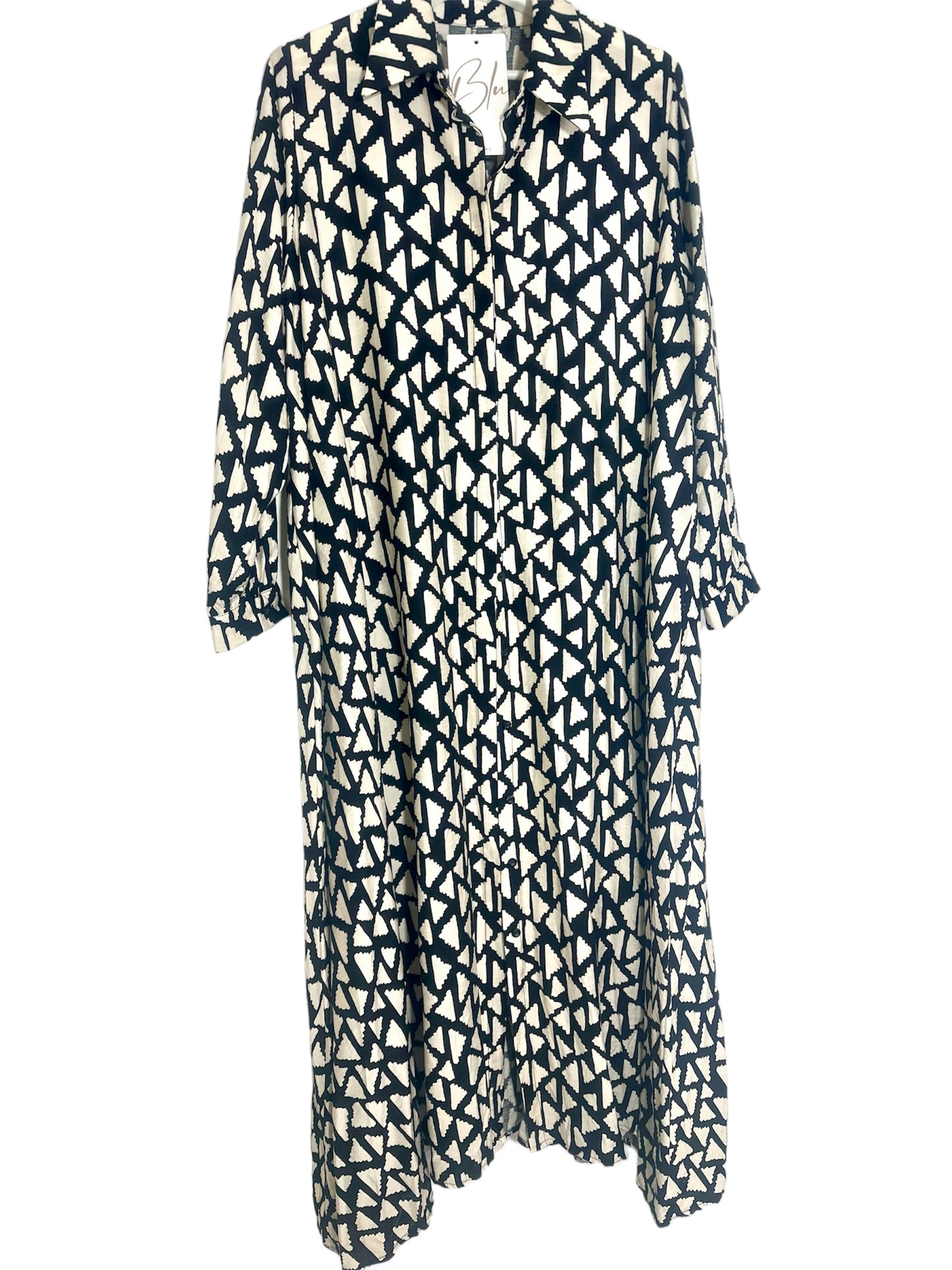 Patterned Linen Long Dress with Long Sleeves - Made in Italy (Fits Up to Size 16)