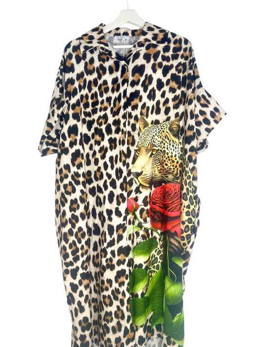 Leopard and Rose Print Dress- Made in Italy (One Size Fits Up to 22/2xl)