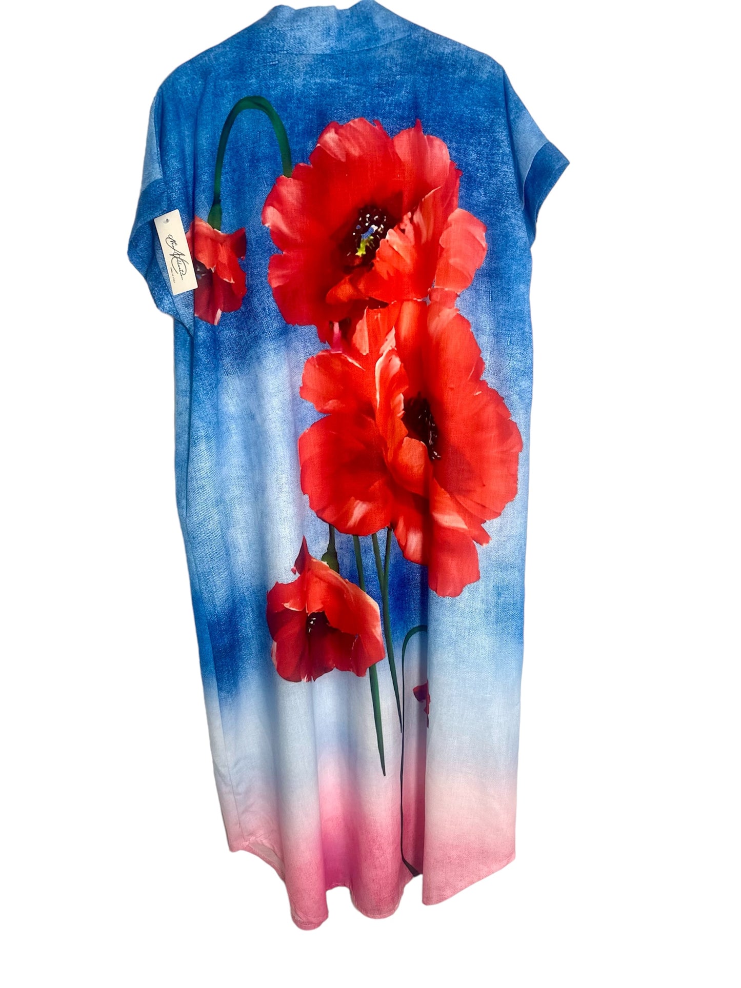 Denim Red Flowers Dress - (One Size Fits Up to 18/Xl)