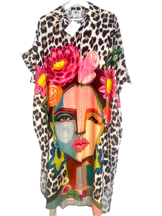 Frida Kahlo and Floral Print Dress - Made in Italy (One Size up to 24)